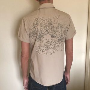 Mens Cut N Sew Marc Ecko Beige Button up Shirt Med